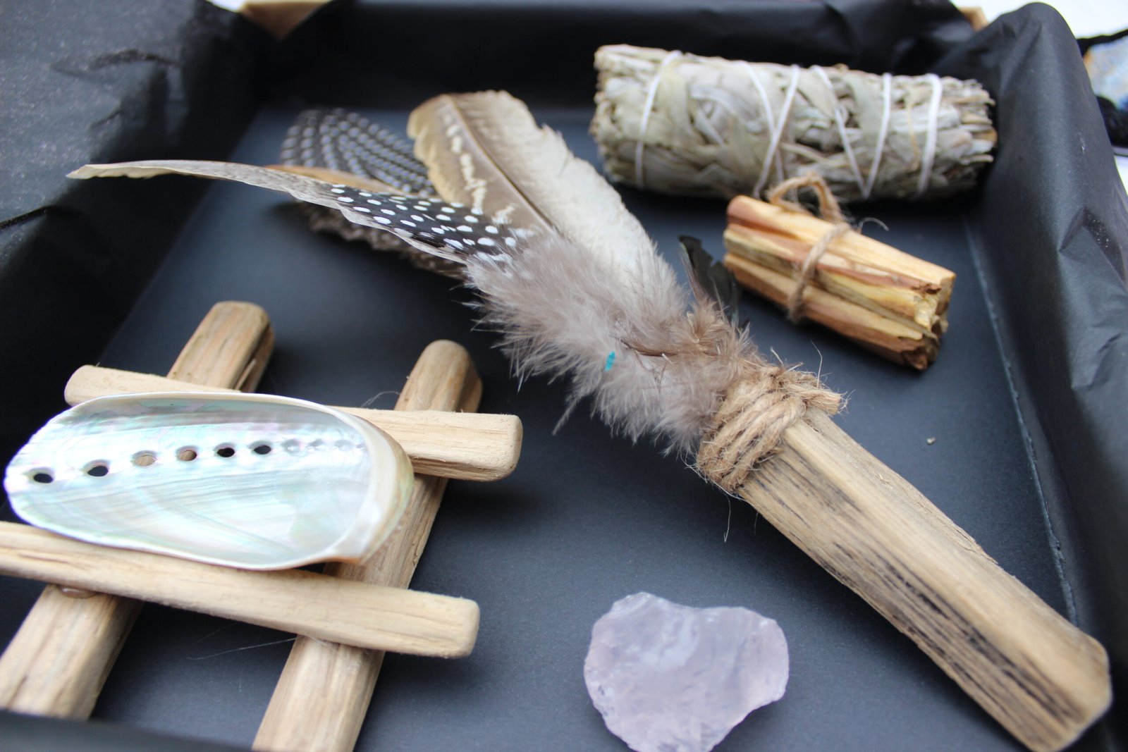 Smudging, smudge kit, Shaman Fan, Abalone Shell, Palo Santo