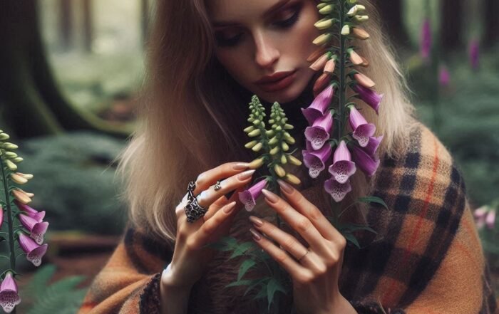 Modern witch collecting Foxgloves